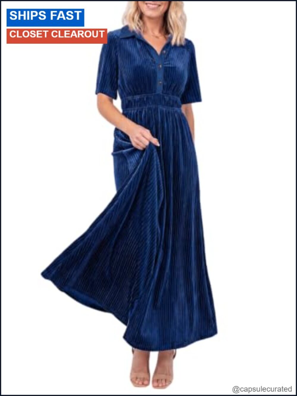 Velvet Maxi Dress V-Neck Button Down A-Line Formal Wedding Guest
